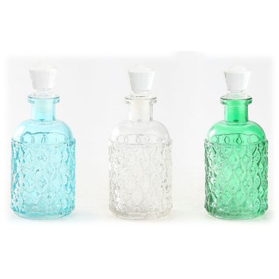 Decorative Glass Bottle with Clear Stopper Set/3 Clear Blue Green 6.25" H NEW 872602940967  372255273510